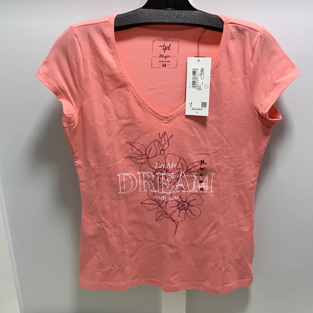 Peruvian cotton, tee size M, color salmon, new